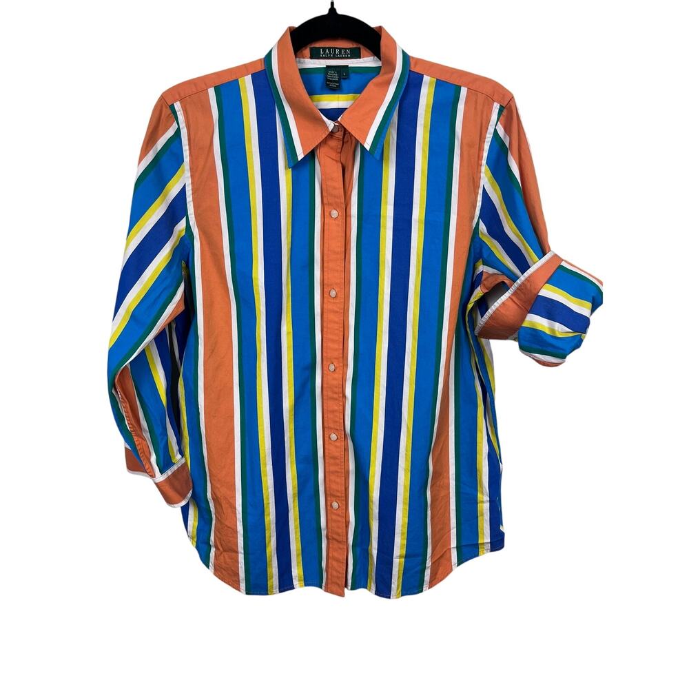 Lauren Ralph Lauren Multicolor Stripe 3/4 Sleeve Button Down — Women’s Large